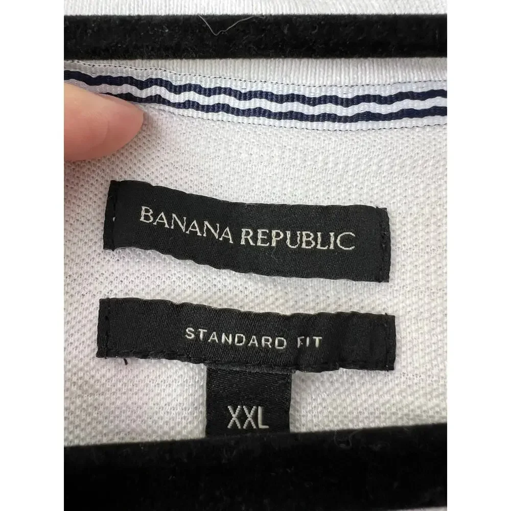 Banana Republic Men’s Striped Pique Polo Shirt White Green Standard Fit Size XXL